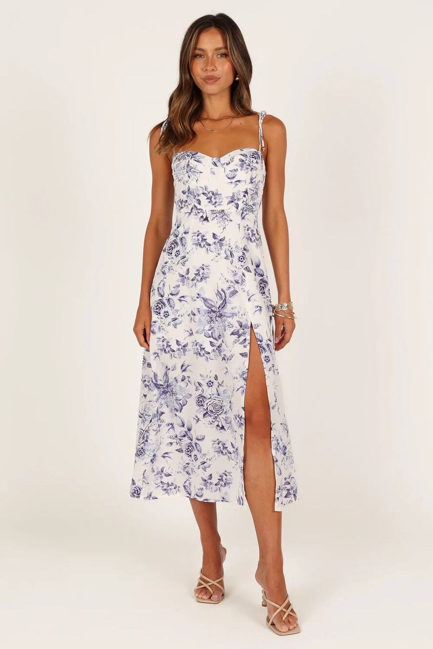 Revolve Petal + Pup Azelia Floral Tie Strap Midi Dress Sz 2 babydoll Y2K A010534